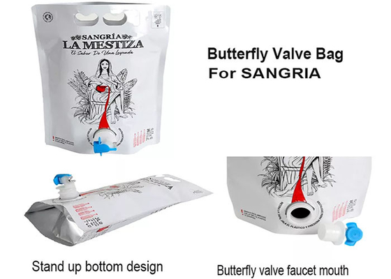 Sangria Stand Up Food Grade 3L BIB Pouch Aluminium Foil Butterfly Valve