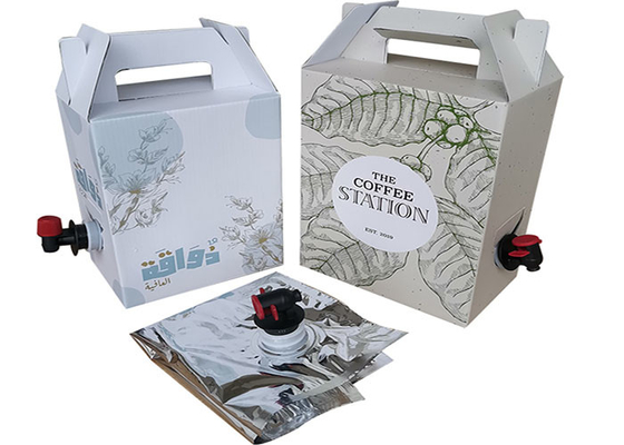 OEM 1L / 2L / 3L Coffee Juice Liquid BIB Bag في صندوق موزع بمقبض وحنفية