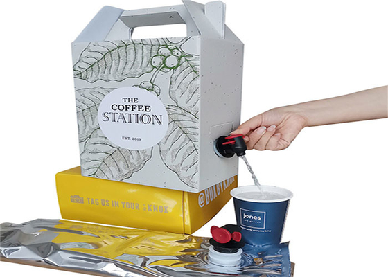 OEM 1L / 2L / 3L Coffee Juice Liquid BIB Bag في صندوق موزع بمقبض وحنفية