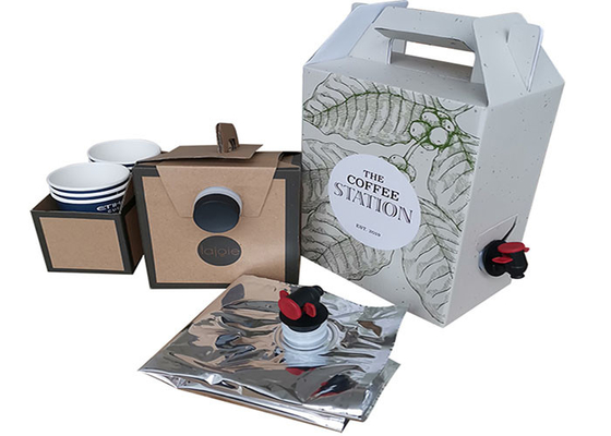 OEM 1L / 2L / 3L Coffee Juice Liquid BIB Bag في صندوق موزع بمقبض وحنفية