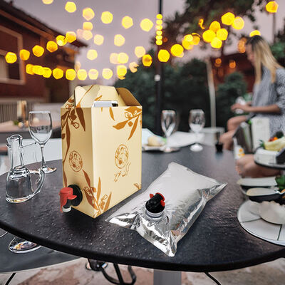 أكياس BIB مخصصة في مربع يحتوي على ملحقات Tap Spout مثالية لتعبئة زيت عصير النبيذ وغيرها من المنتجات السائلة