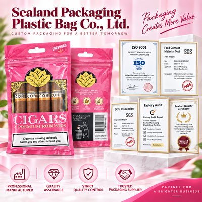 Volume 5 Cigars Humidified Cigar Bags Designed with OPP LDPE Laminated Material Providing Moisture Barrier and Preserving Cigar