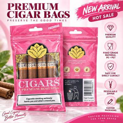 Lightweight And Compact cigar packaging bag featuring ziplock design ensuring secure closure and easy carrying for cigars