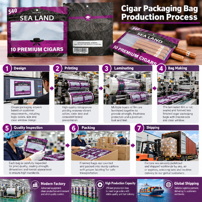 أكياس مرطب سيجار بتصميم زيبلوك مصنوعة من مادة OPP LDPE المصفحة و TPU PE الآمنة غذائيًا توفر حماية متينة